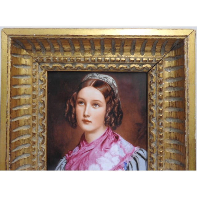 Art Nouveau Helene Sedlmayer of Germany Transferware on Porcelain in Gilt Frame For Sale - Image 3 of 8