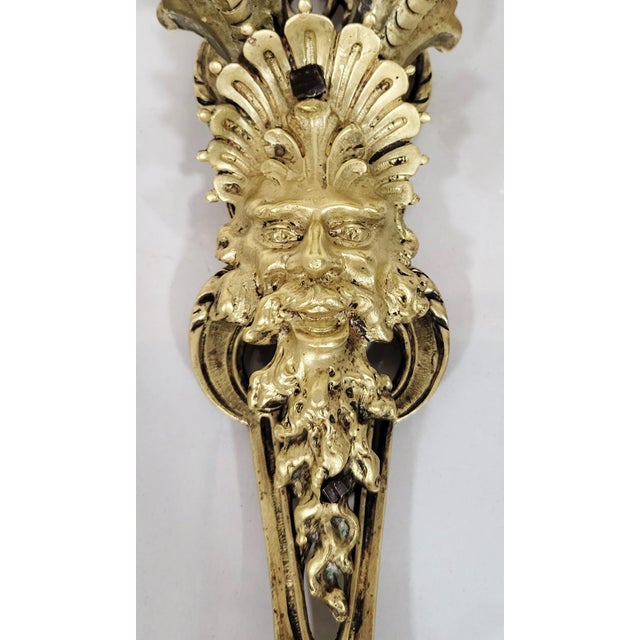 Pair Antique French Gothic Revival Style Bronze Wall Sconces W. North Wind Face For Sale - Image 4 of 14