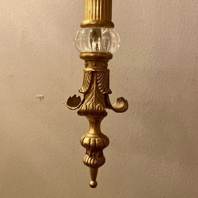 Biedermeier Mid 19th Century Biedemeier Style Torchiere Two Light Brass Sconce With Shades For Sale - Image 3 of 11