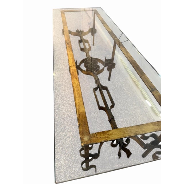 Hollywood Regency Mid Century Spanish Hollywood Regency Wrought and Gilt-Iron Scroll Coffee Table For Sale - Image 3 of 6