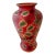 Hand-Painted Red Chinoiserie Style Vase With Birds & Pomegranate Motif For Sale