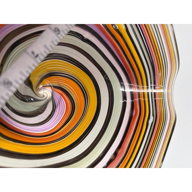 Jozefina Hand-Blown 9” inch Havana Wave Art Glass Vase with Rainbow Cane Swirl For Sale - Image 4 of 9