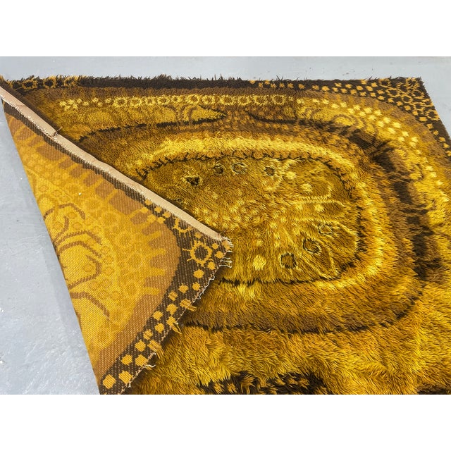 Textile Vintage 1970’s Rya Rug – Mid Century Modern Mustard Yellow & Brown Shag Rug, C. 1970’s For Sale - Image 7 of 13