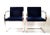 Pair of Mid-Century Modern Mies van der Rohe flatbar Brno for Knoll in stainless steel with the original navy blue velvet...