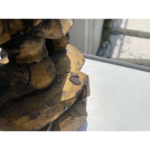 Chinese Wooden Samourai Sculpture in Gold Color For Sale - Image 9 of 12