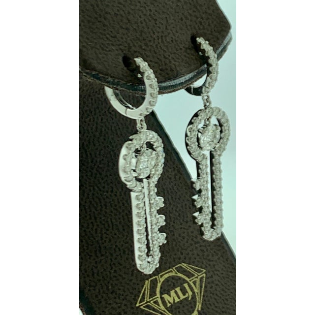 2010s 3.2 Ct Diamond Drop Cocktail Key Shape Earrings in 14 Karat White Gold 8 Grams For Sale - Image 5 of 18