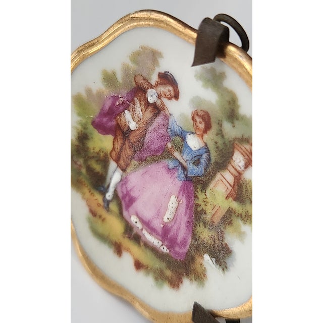 Antique Victorian Miniature Porcelain Plates & Matching Tray – Romantic Pastoral Scenes, Gilt Rococo Decor, C. 1900 (Set of 3) For Sale - Image 13 of 17