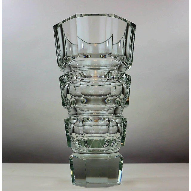 Transparent 1930s Large Clear Cut Crystal Art Deco Vase in the Style of Josef Hoffman For Sale - Image 8 of 12