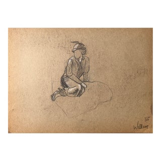 1935 Norman Kent Female Figure Drawing and Barn Landscape For Sale