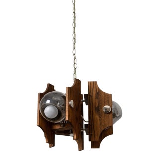 1960s Wood and Chromed Steel Pendant With Three Lights From Mazzega For Sale