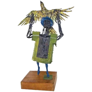 1960s Abstract Bob Fowler Metal Art Work Sculpture of Man Holding Eagle