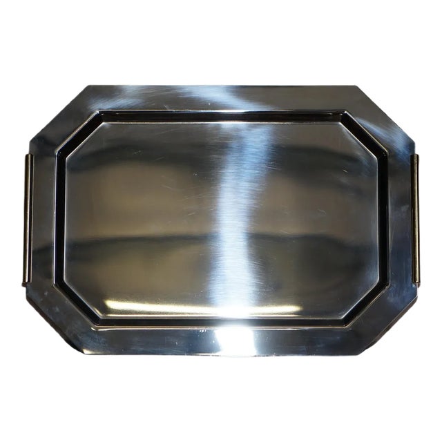Chrome Serving Tray with Gold Gilt Handles from Van Cleef & Arpels Paris For Sale