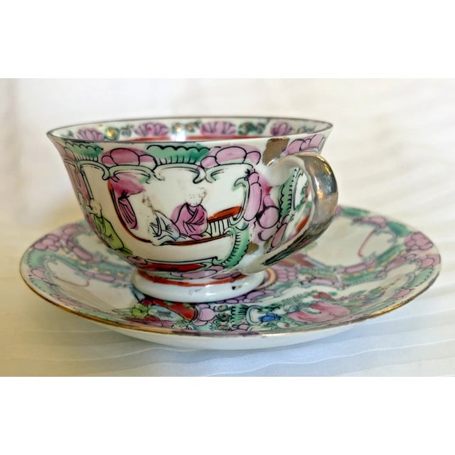 1940s Medallion Tea Cup & Saucer Sets Set of 2 - 4 pcs For Sale - Image 16 of 17