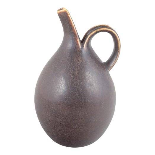 Large Vintage Danish Stoneware Jug with Brown Glaze by Eva Stæhr-Nielsen for Saxbo For Sale