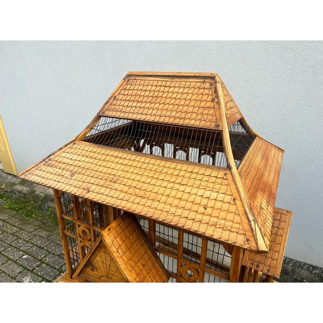 Large Wooden Bird Cage on Stand, 1900s For Sale - Image 14 of 18