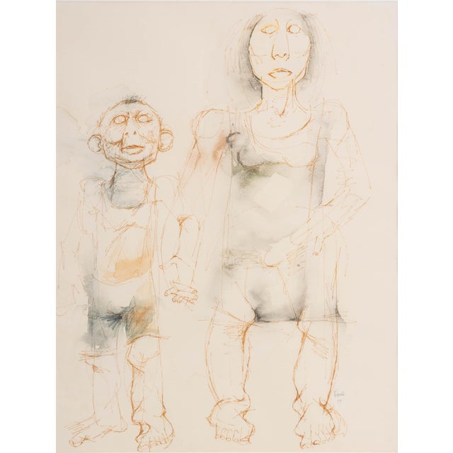 Dumile Feni (South African, 1942-1991), Mother and Child, Pencil and Watercolor on Paper, 1979, signed "Feni" and dated...