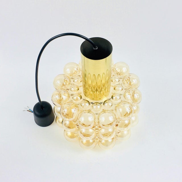 Metal Mid-Century Space Age Amber Bubble Glass Pendant Light by Helena Tynell for Limburg, Germany, 1970s For Sale - Image 7 of 11