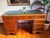 Vintage Twin Pedestal Desk in Yew Wood and Leather Top, 1980 For Sale - Image 4 of 18