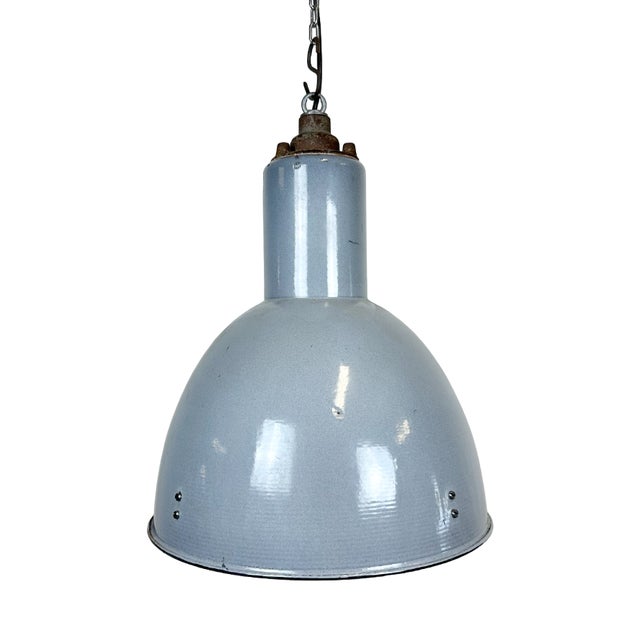 Bauhaus Industrial Grey Enamel Pendant Lamp, 1950s For Sale