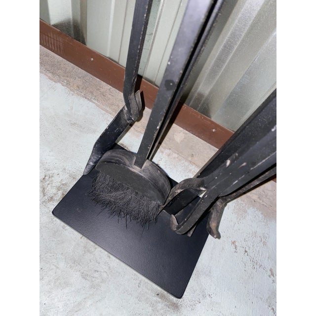 Mid-Century Modern 1970s Pilgrim Black Iron With Stainless Steel Handles Modern Fire Tool Set- 5 Pieces For Sale - Image 3 of 3