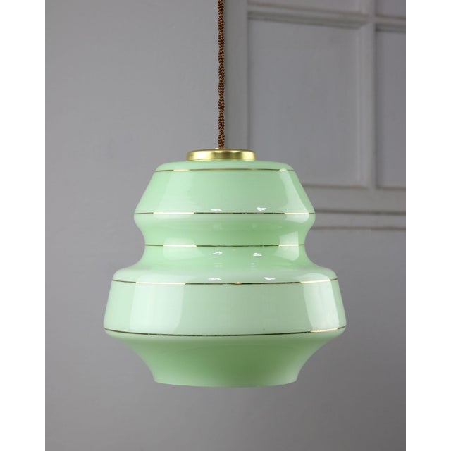 Mid-Century Pendant Lamp in Green Glass and Brass For Sale - Image 15 of 15