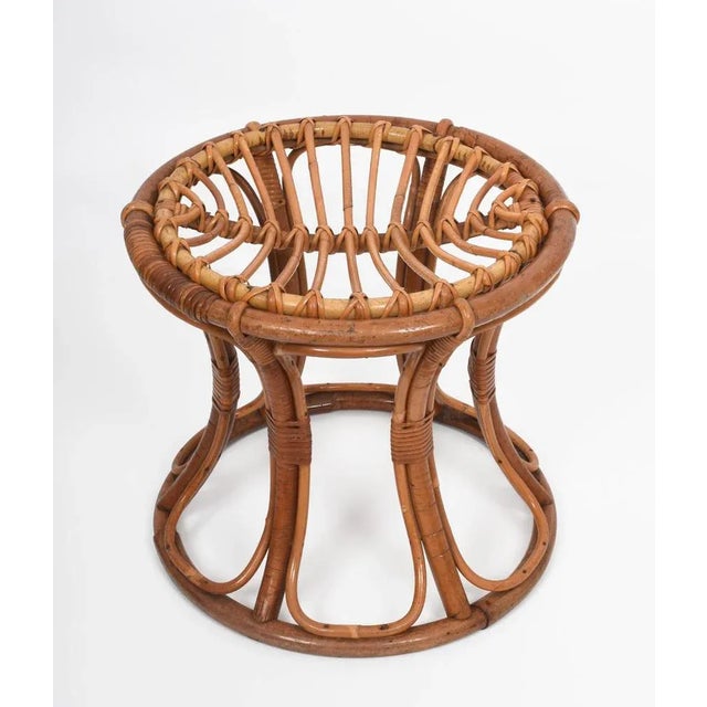 Mid-Century Italian Modern Rattan & Bamboo Round Stool, 1960s For Sale - Image 9 of 18