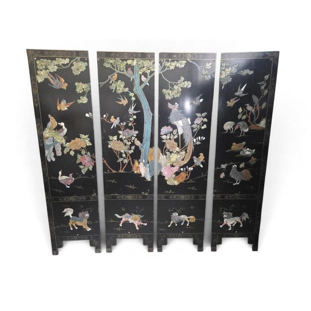 Chinese Folding Screen with Carved Hardstone Animals, 1920 For Sale - Image 12 of 17