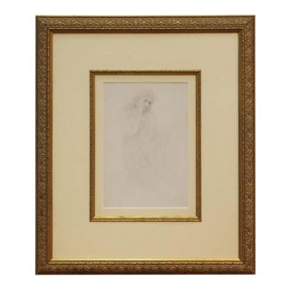 Academic Pencil Drawing of Pensive Woman, Framed For Sale