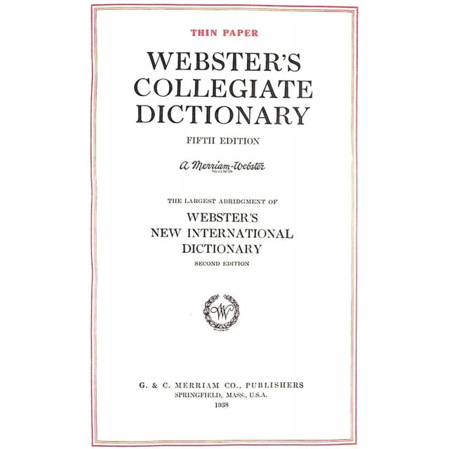 WEBSTER, Noah [1274] pp. G. & C. Merriam Co. Publishers 1938 Fifth Edition 9" x 6 1/4" Bound by Riviere & Son Made in England