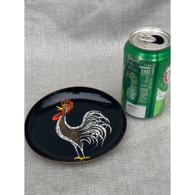Black Mid Century Copper Enamel Rooster Catchall For Sale - Image 8 of 11
