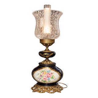 Victorian Table Lamp with Hand-Painted Porcelain Base For Sale