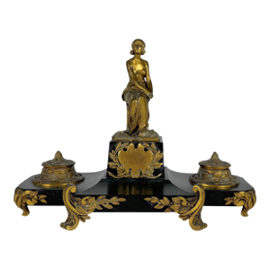 Early 20th Century Bronze Maurice Bouval Art Nouveau Inkwell