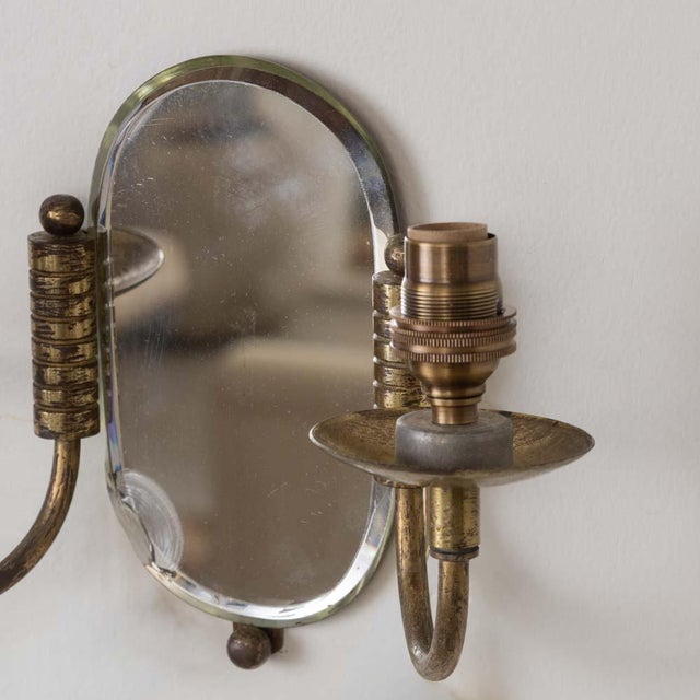 1940s Pair of French Brass and Mirror Sconces For Sale - Image 4 of 15
