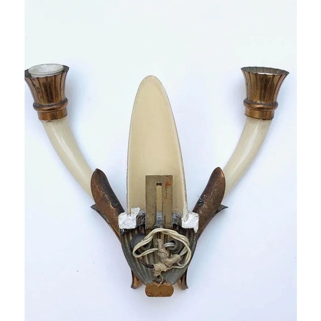 Italian Ivory White Blown Murano Glass & Coppered Brass Sconces, 1940s, Set of 2 For Sale - Image 13 of 18
