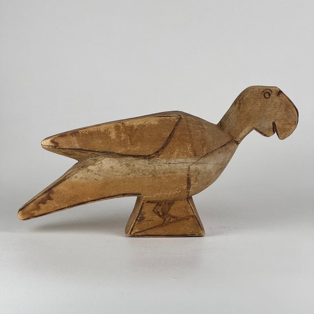Mid 20th Century Mid 20th Century Vintage Hand Carved & Outlined Parrot Sculpture From Balsam Wood For Sale - Image 5 of 8