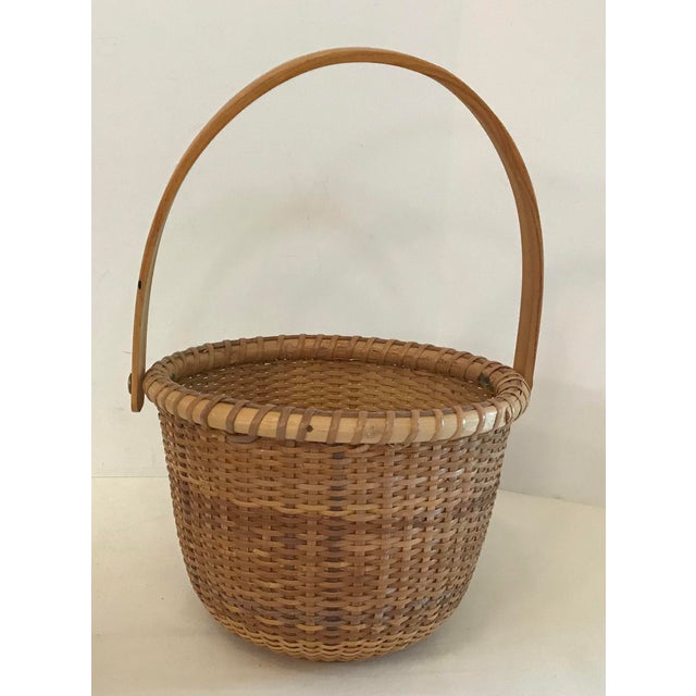 Vintage Woven Basket With Bentwood Handle | Chairish