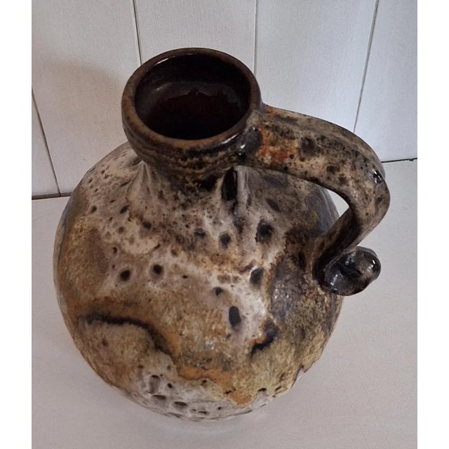 Vintage German Ceramic Vase with Beige-Brown Lava Glaze, 1970s For Sale - Image 3 of 5