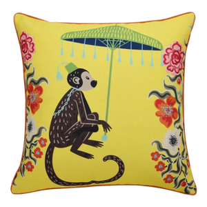 Yellow Monkey & Leopard 24" Square Down Pillow