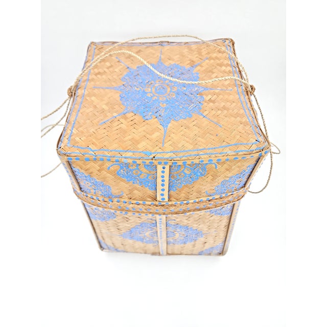 2010s Medium Hand Painted Balinese Woven Basket For Sale - Image 5 of 14