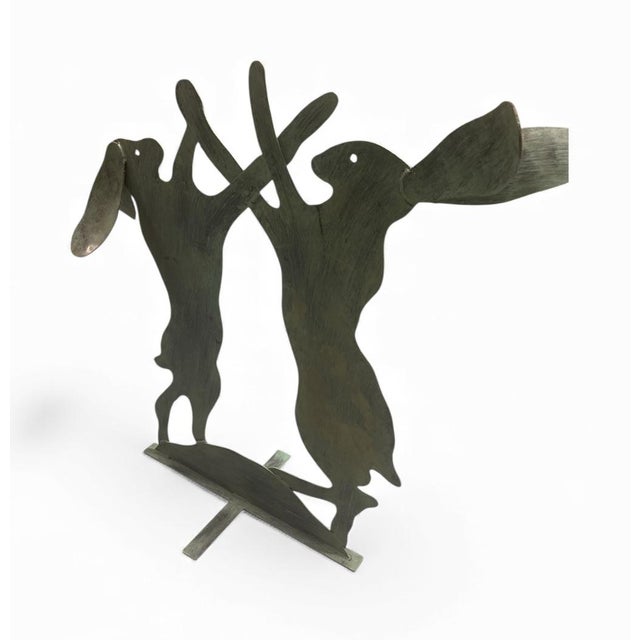 Metal Dancing & Boxing Hares Garden Silhouette – Verdigris Iron For Sale - Image 7 of 10