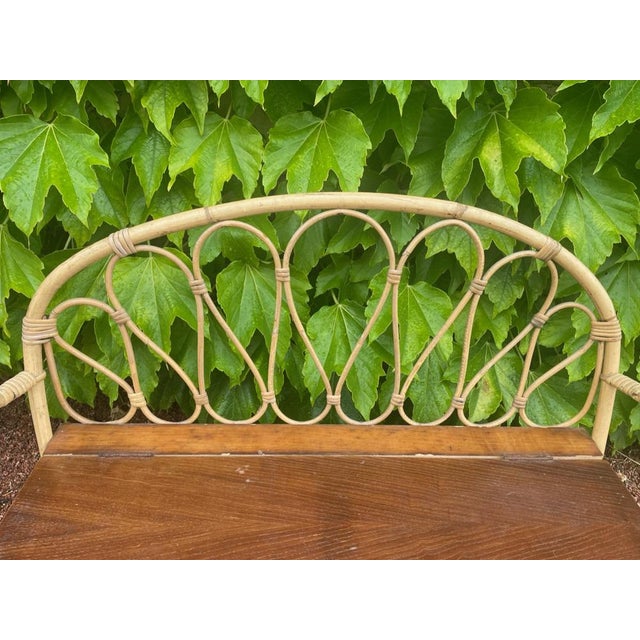 Wooden and Rattan Children's Bench, 1950s For Sale - Image 9 of 10