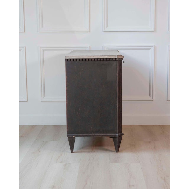 Black Mid 20th Century Swedish Gustavian-Inspired Three-Drawer Chest with Painted Top For Sale - Image 8 of 8