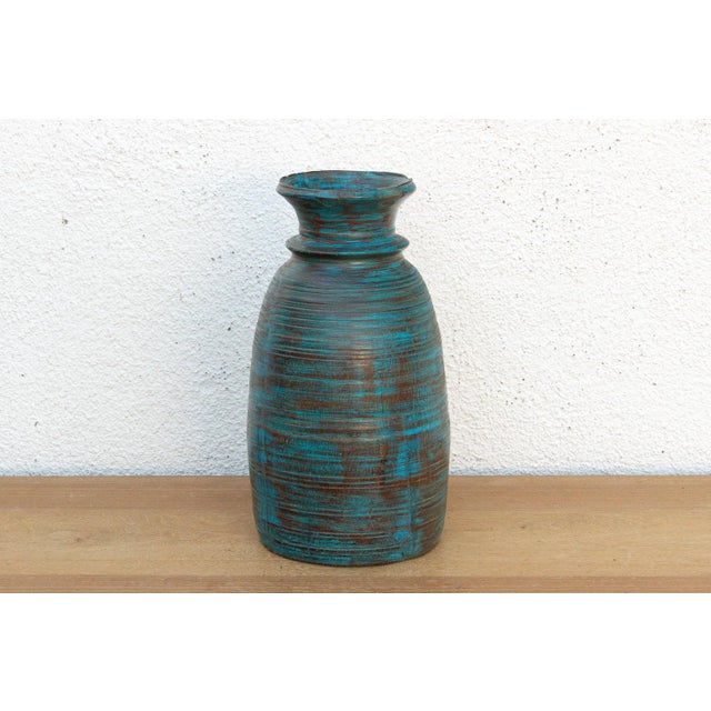 1950s 14" Tall Aegean Blue Turned Wood Vase For Sale - Image 5 of 6