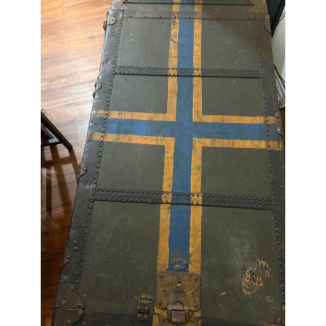 Black Original Antique Wardrobe Steamer Trunk by w.w. Winship & Sons Co. (Utica, Ny) For Sale - Image 8 of 9