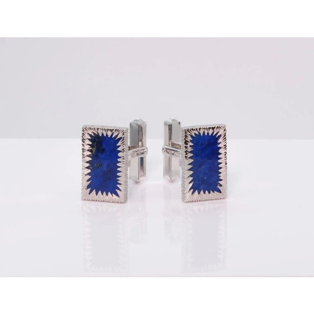 Modern Vintage 18ct White Gold and Lapis Lazuli Cufflinks, 1970s, Set of 2 For Sale - Image 3 of 9