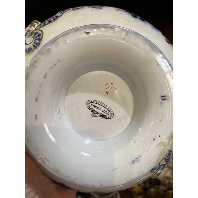 Navy Blue Antique Ridgway Imari Corey Hill Footed Tureen Round Bowl Staffordshire England For Sale - Image 8 of 10