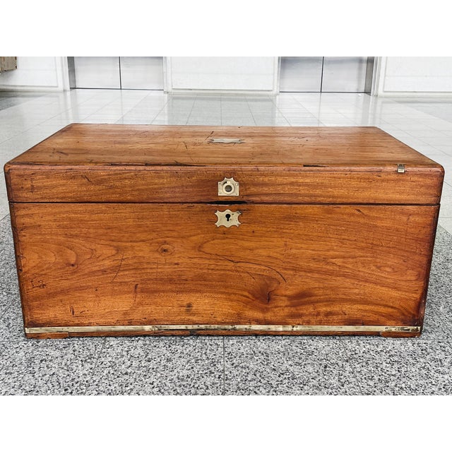 English Antique Brass-Trimmed Camphor Wood Chest For Sale - Image 3 of 12