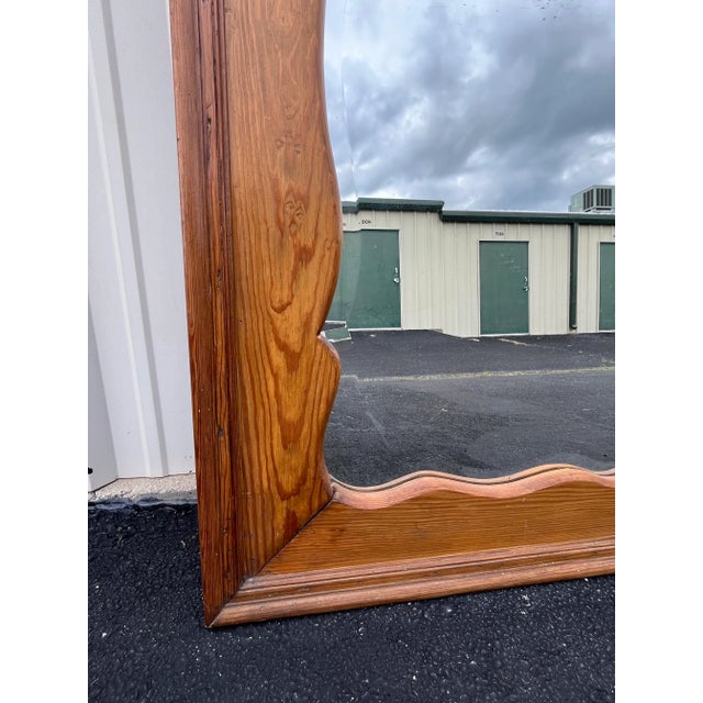 Full Length Antique Beveled Glass Mirror in Aged Oak Frame For Sale - Image 6 of 12