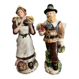 Americana Arts & Crafts Rustic Majolica Pilgrim Figurines For Sale