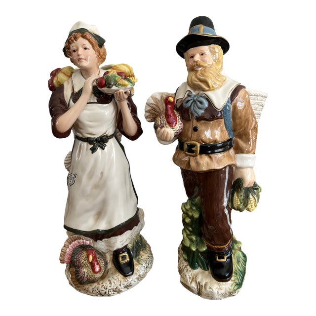 Americana Arts & Crafts Rustic Majolica Pilgrim Figurines For Sale